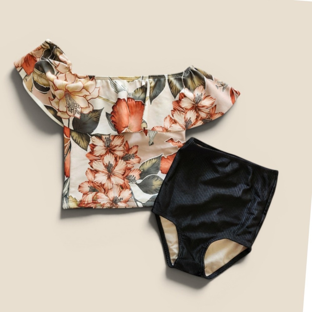 Kortni Jeane‎ Kids Floral One Shoulder Ruffle Two Piece Swimsuit Set 18M